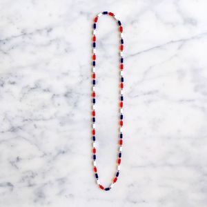 Red/White/Navy Blue Plastic Rectangle Shape Chained Necklace.
